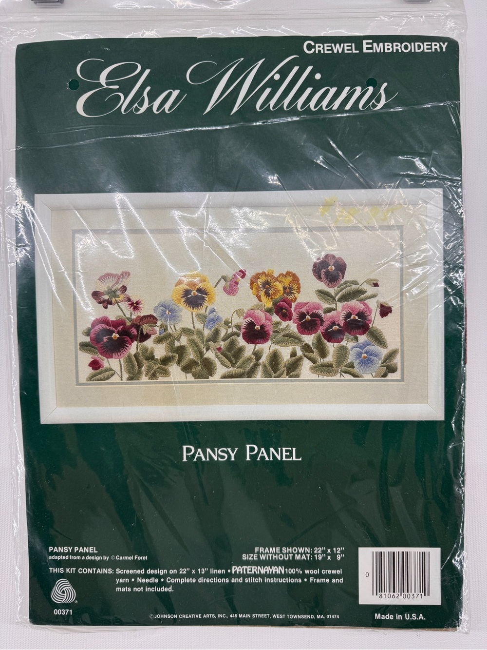 Vintage Elsa Williams Crewel Embroidery Kit Pansy Panel Kit #00371 Floral